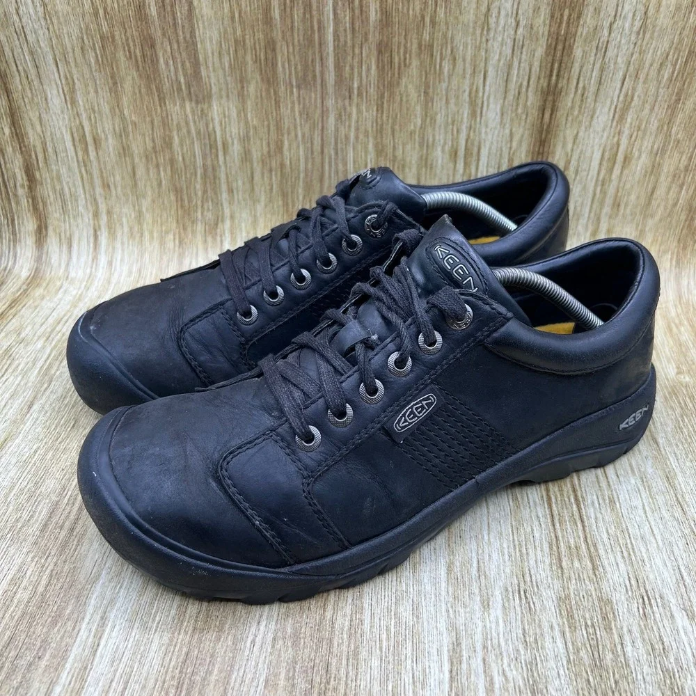 Keen Austin Walking Shoes Men's Size 12 Black Leather Lace Up Casual 1002990